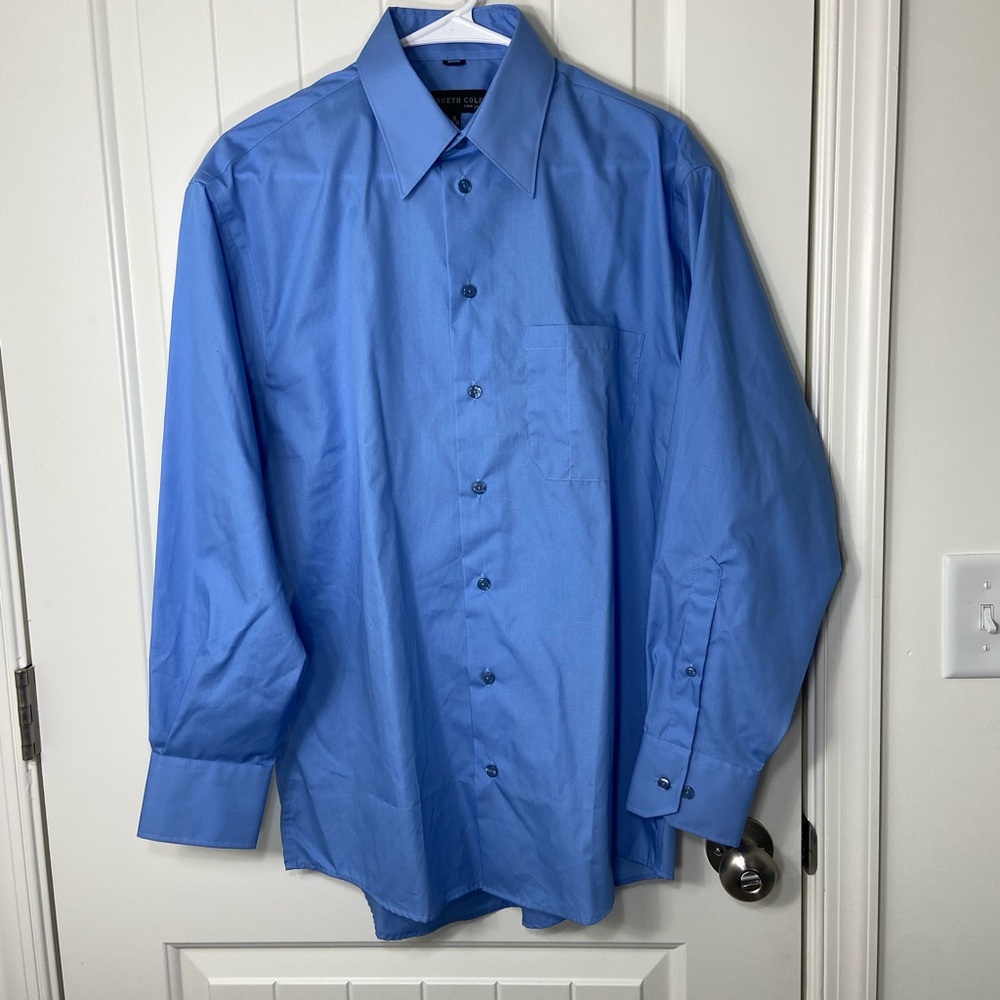 NWOT Kenneth Cole New York men’s medium blue full button up‎ front dress shirt